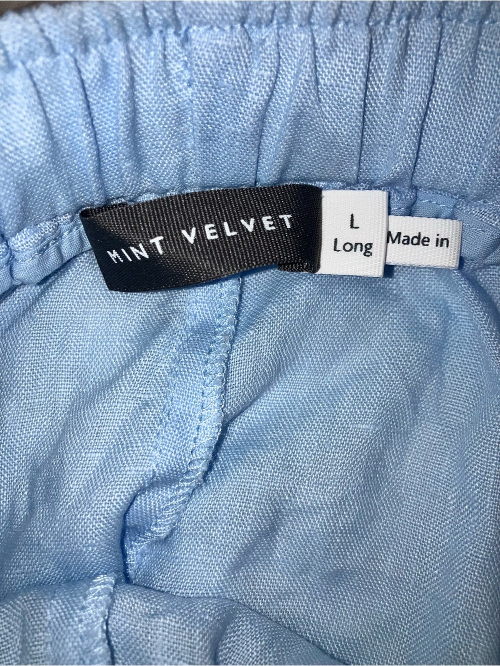 Mint Velvet Wide Leg Linen Trousers Pants L Long Tall Blue Minimal Elastic Waist - Picture 4 of 9
